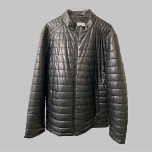 Black Quilted Puffer Jacket with Horizontal Stitching (Big & Tall)